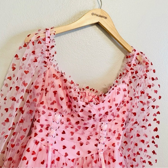 NWT Small Dolls Kill Sugar Thrillz Heavenly Affair Tulle Heart Flocked Babydoll - Picture 5 of 16